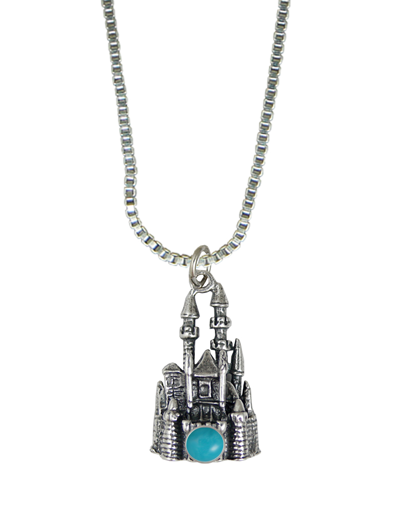 Sterling Silver 3D Queen's Castle Charm With Turquoise